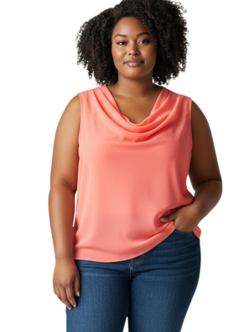 Worthington Sleeveless Cowl Neck Top in Coral